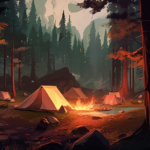 artistic campsite with fire